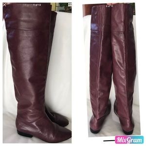 Pour La Victoire Burgundy Leather Over Knee Boots